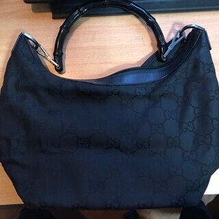 希少美中古■GUCCI グッチ バンブーライン ナイロン×レザー...