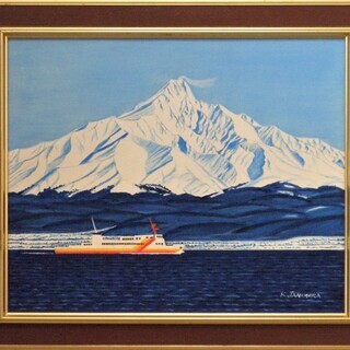 ☆夕日と瀬戸大橋・谷村一男作・肉筆油彩画・4つ切・新品額付