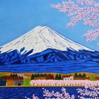 オンライン ☆富士山と桜・谷村一男作・肉筆油彩画・F6・新品額付