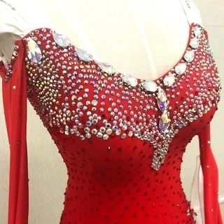 社交ダンス　ドレス　Sサイズ　レッド＆ホワイトの画像