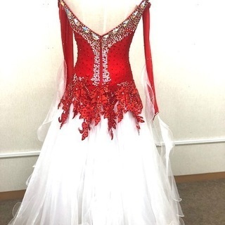 社交ダンス　ドレス　Sサイズ　レッド＆ホワイトの画像