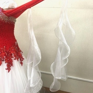 社交ダンス　ドレス　Sサイズ　レッド＆ホワイトの画像