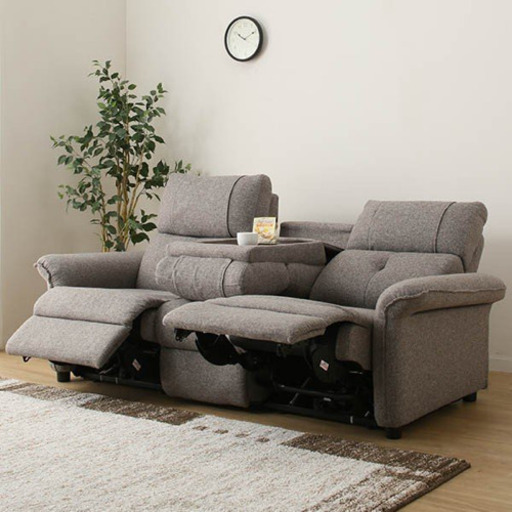 ソファー テーブル付3人用布張り電動リクライニングソファ (ピュール MO)