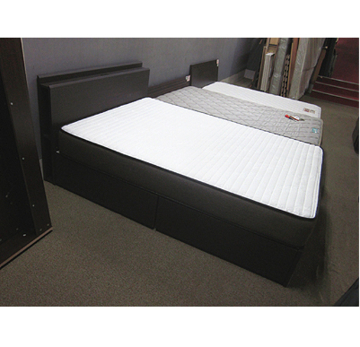 札幌【ダブルベッド 引出し×2杯＆宮付き】ダークブラウン こげ茶色系 N-Sleep ベット 本郷通店