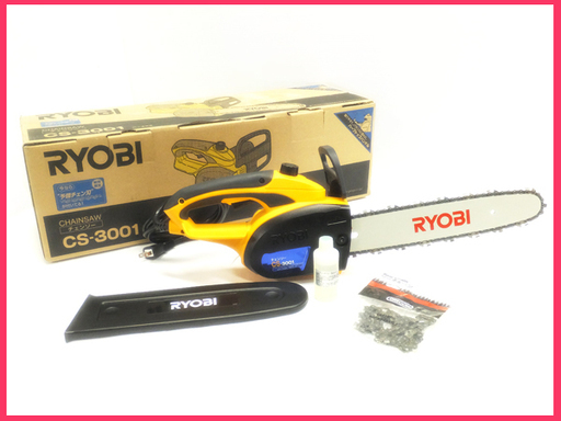 [N0209E] 未使用　保管品 RYOBI リョービ 電動チェーンソー 300mm CS-3001 未使用替刃付 動作品 電動工具 大工道具