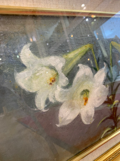 自然風景画 油彩 肉筆 油絵 高級ガラス額縁付き！花 植物 作家物 美術品 骨董 絵画
