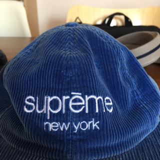 supreme  コーデュロイキャップ 青の画像