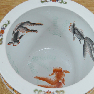 中国 睡蓮鉢 約 直径37×高29cm 金魚 花 壺 瓶 陶器 金魚鉢 ☆ 札幌市
