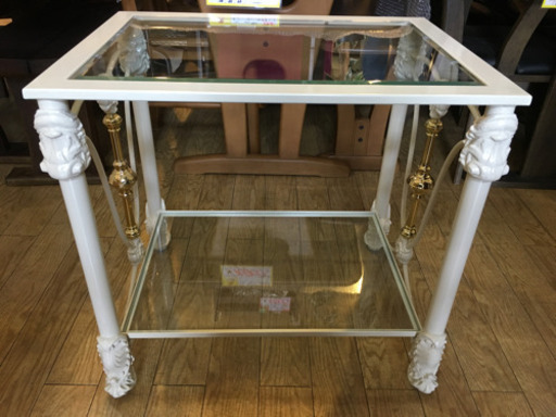 6/5 値下げ! アンティークロココStyle ガラストップサイドテーブル 白