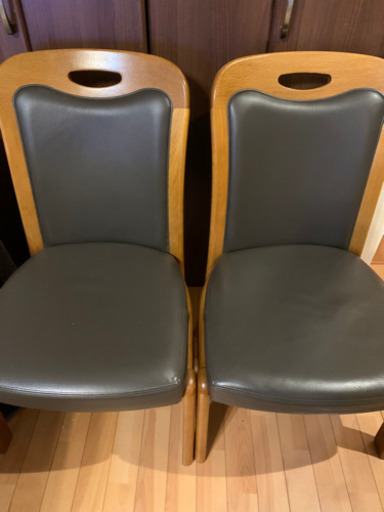 【値下げ】浜本工芸　本革ダイニングチェア　ナラ材