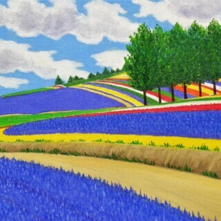 ☆美瑛・マイルドセブンの丘とラベンダー・谷村一男作・肉筆油彩画・4