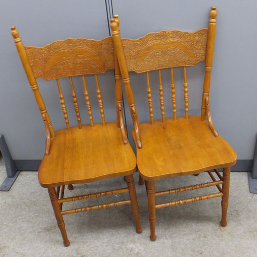 木製 飾り彫り ダイニングチェア イス アンティーク風 2脚セット ペイペイ対応 札幌市西区西野