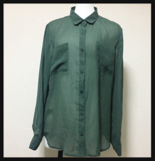 ご購入者様決定[ほぼ美品✦GU]とろみシャツ  シースルーブラウス  くすみグリーン