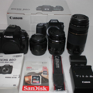 大人気★Canon EOS 80D標準&望遠&単焦点トリプルレン...