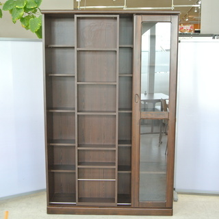 木目調 スライド式本棚 高さ調整可 ダークブラウン スライド書棚...