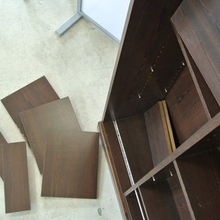 木目調 スライド式本棚 高さ調整可 ダークブラウン スライド書棚 エレガンス オープンタイプ 大丸大工　書斎の画像