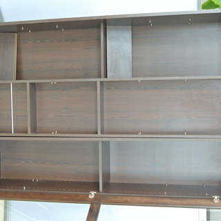 木目調 スライド式本棚 高さ調整可 ダークブラウン スライド書棚 エレガンス オープンタイプ 大丸大工　書斎の画像