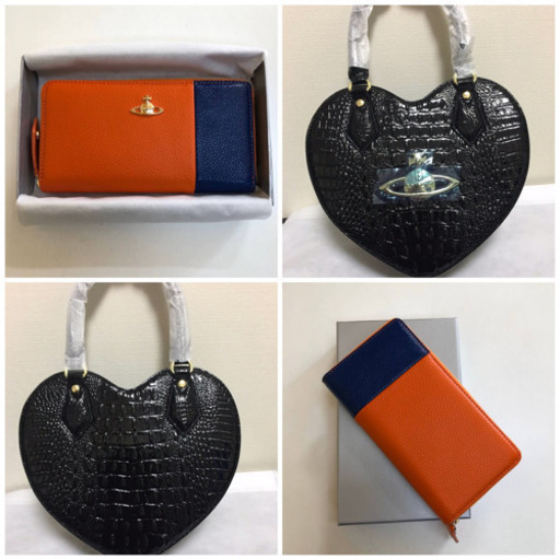 【新品•正規品】ヴィヴィアンウエストウッド バッグ&長財布財布（オレンジ×ブルー）セット