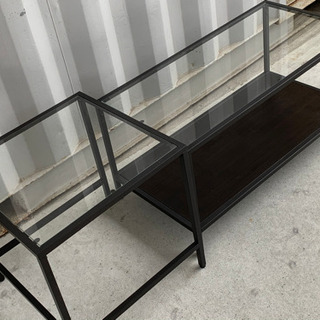 格安で！IKEA ネストテーブル2点セット◇VITTSJO◇コーヒーテーブル◇ブラックブラウン◇ガラスの画像