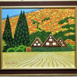 ★冬の白川郷・谷村一男作・肉筆油彩画 Amazon.co.jp: 雪降る夜の白川郷谷村一男肉筆油彩画F6額付
