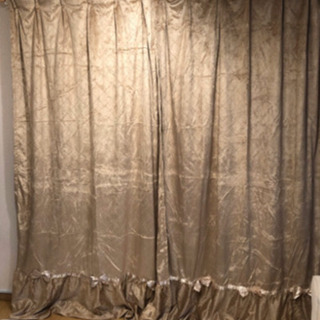 新品 カーテン  ベロア素材 サテンリボン の画像
