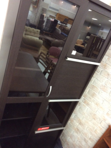 ハイタイプキャビネット フラップ扉 ダークブラウン 傷あり