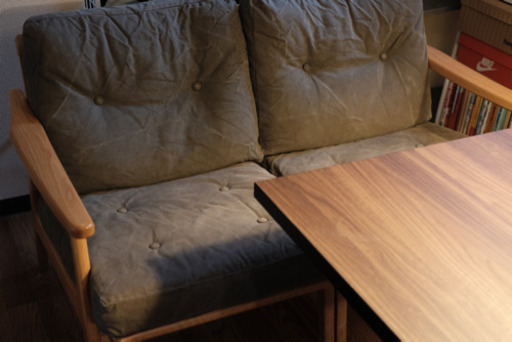 マルニ　オークフレームチェア　オットマン　ファブリックソファ　2P