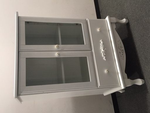 シャビーシック　猫脚　キャビネット　棚　アンティーク　シェルフ　フレンチカントリー　店舗什器　ディスプレイ　ホワイト家具