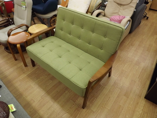 2人掛けアームソファ ソファー 幅116cm ファブリック グリーン 札幌 西岡店