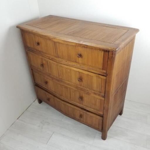 中古 希少 店舗近郊送料格安 4段バンブーチェスト アジアン調 整理タンス 幅100cm×奥45cm×高100cm