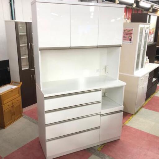中古 店舗近郊送料格安 ニトリ製 3枚扉キッチンボード レンジボード ホワイト WH ソフトクローズ 幅120cm×奥51cm×高200cm