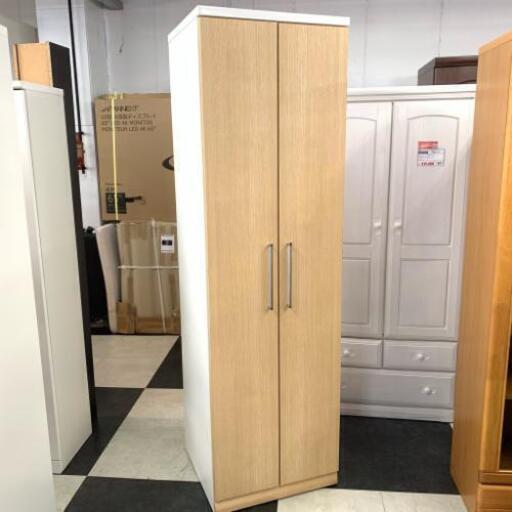 中古 店舗近郊送料格安 幅60cm ニトリ製 スリム2枚扉洋服タンス ナチュラルブラウン NB 幅60cm×奥55cm×高200cm