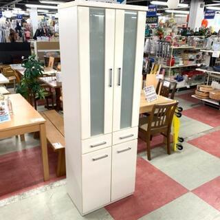中古 店舗近郊送料格安 幅60cm スリム2枚扉食器棚 カップボード ホワイト 白 幅60cm×奥40cm×高181cm