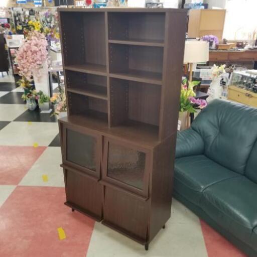 中古 ハイタイプ四つ脚フラップ収納 多目的棚 魅せる収納 本棚 ブラウン BR 幅87cm×奥35cm×高171cm