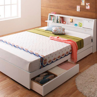 収納 照明 コンセント付 セミダブルベッド ホワイト 白 引取限定