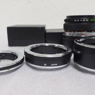 売約済【クラシックレンズ＋マクロ撮影スターターキット】オリンパス G.ZUIKO 28mm F3.5＋接写リング(7、14、25mm)＋OM－マイクロフォーサーズ マウント変換アダプタの画像