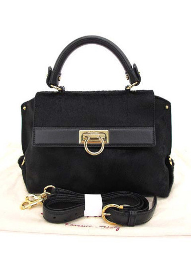 未使用 フェラガモ ハラコ×レザー ソフィア 2way ショルダーバッグ