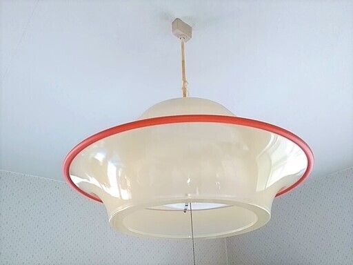 ★★USED!!昭和レトロ・直径50㎝の照明シェード・電気カサ＋丸形の蛍光灯2本付き★★