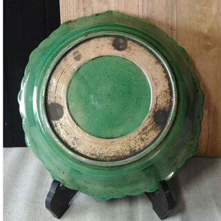 c578 源内焼 皿 飾り皿 時代 緑釉 合わせ箱