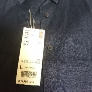 【UNIQLO】☆未使用☆長袖リネンシャツ ネイビーの画像