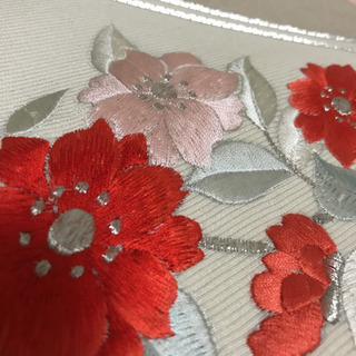 名古屋帯 正絹 仕立て上がり 銀糸　刺繍の画像