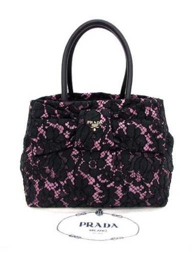 美品 PRADA プラダ BN1733 ナイロン×レース リボン トートバッグ