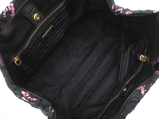 美品 PRADA プラダ BN1733 ナイロン×レース リボン トートバッグ