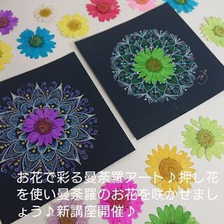 《おうち時間のお手伝い♪》押し花と色鉛筆で描く色鮮やかな曼荼羅ア...