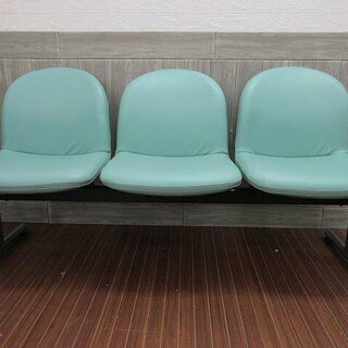 ss0822　コクヨ　ロビーチェア3人用　レザー調　グリーン　KOKUYO　スチール脚　待合室　イス　椅子　いす　3人掛け　ロビー用チェア　待合椅子　長椅子　背もたれ付き　緑    