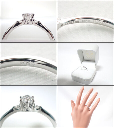 E304 コハレ COHARE Pt900 3P ダイヤ0.209ct 2.4g リング 10.5号