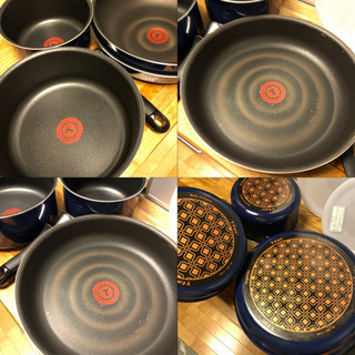 22000円美品　ティファール(T-fal) フライパン 鍋 9点 セット  「 インジニオ・ネオ グランブルー・プレミア セット9 」 チタン プレミア 5層コーティング 取っ手のとれる T-falの画像