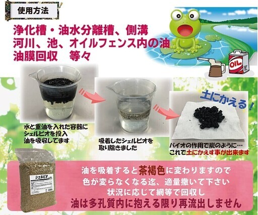 シェルビオ 650ｇ (4個セット) 油分強力吸着 油分吸収 バクテリア 生分解 ゼロエミッション 植物性 環境対応品 土木現場用 建