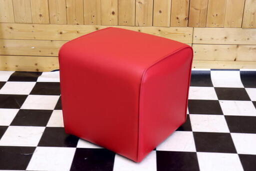レッド　オットマン　スツール　380×380×380　四角　ソファーの前に　一人イス　家具　椅子　住まい