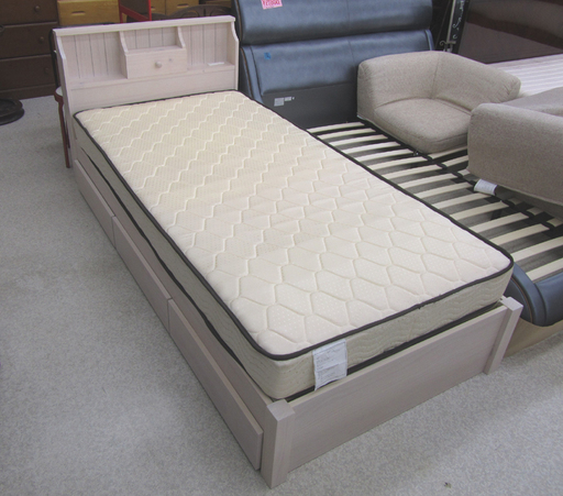 シングルベッド 幅97cm マットレス フレーム 2点セット 収納 引出し 3杯 ☆ PayPay(ペイペイ)決済可能 ☆ 札幌市 北区 屯田